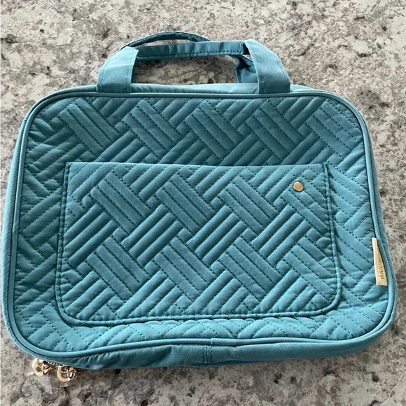 Bagsmart Blue Quilted Cosmetic Bag with Geometric Pattern - Picture 1 of 9
